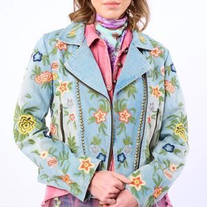 Aratta Lucinda Embroidered Denim Jacket $262 MSRP-current Style